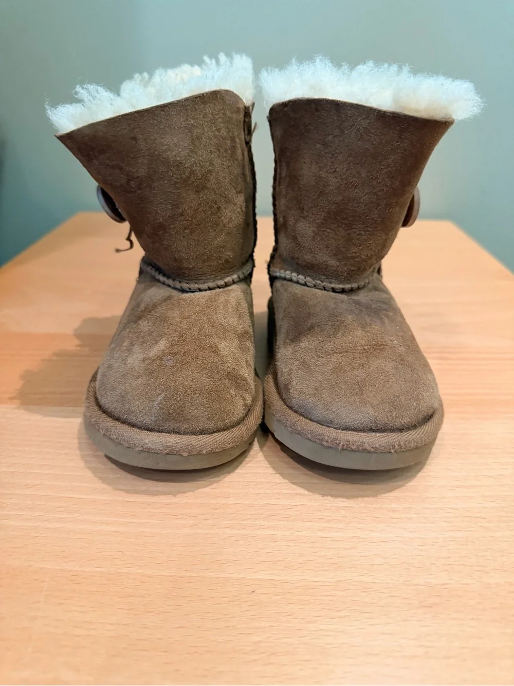 UGG Kids Bailey Chestnut Shearling Suede Booties with Button